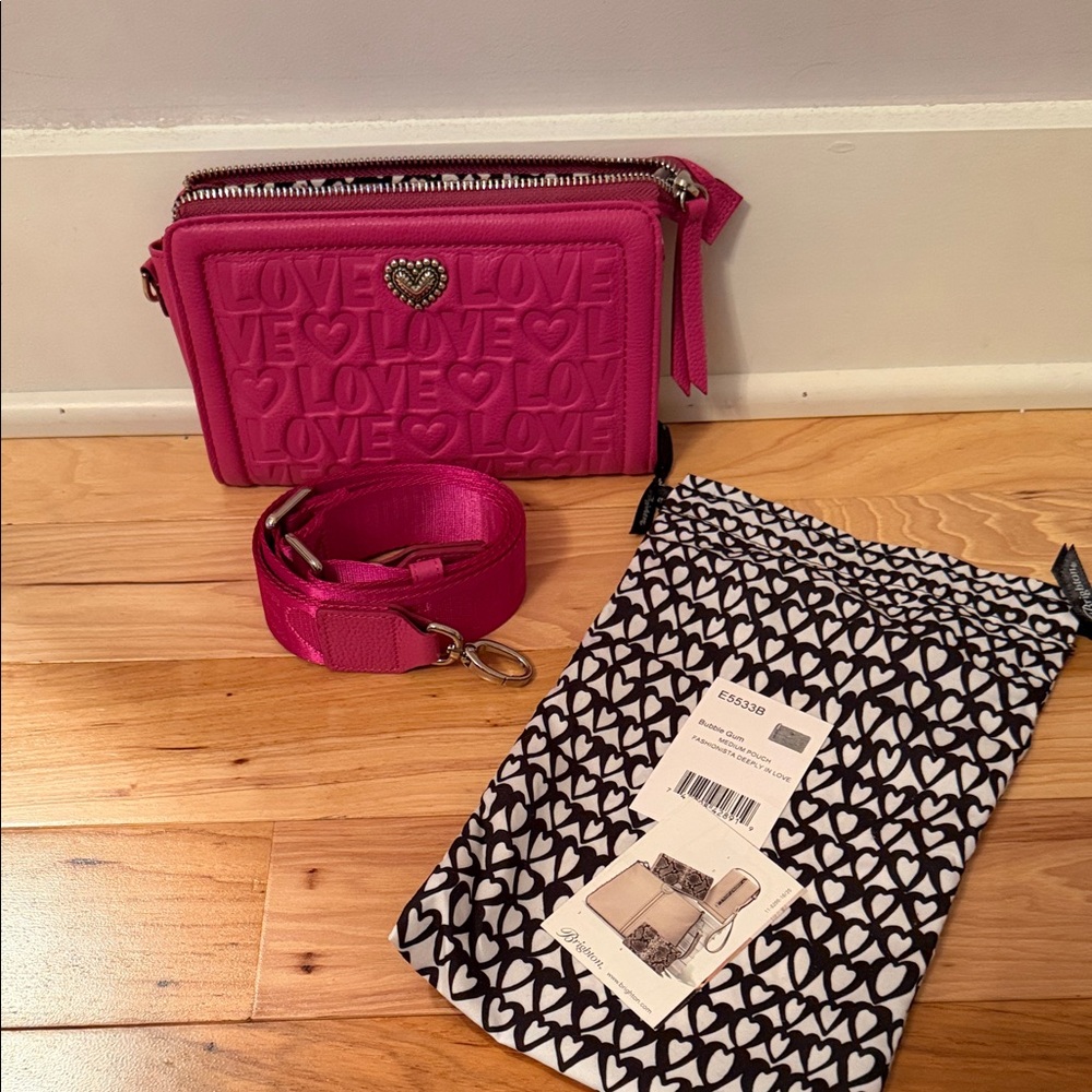 Brighton Bubble Gum Medium Cross Body Pouch With Love Web Strap